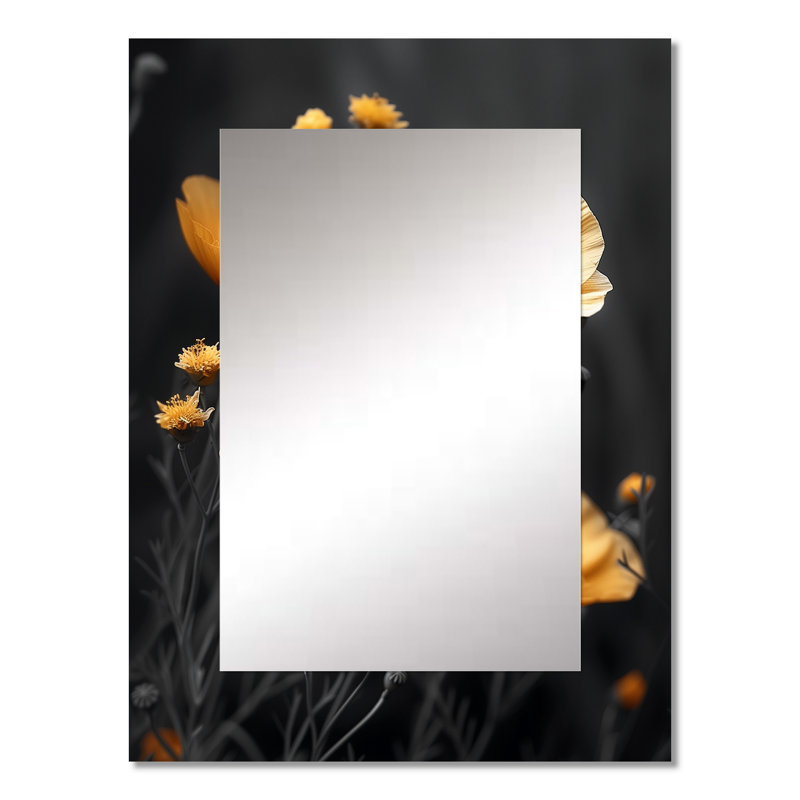 Yellow black Poppies Luminous Joy II - Poppies Decorative Wall Mirror, Traditional Large Mirror, Printed Metal Art, 32" x 24"
