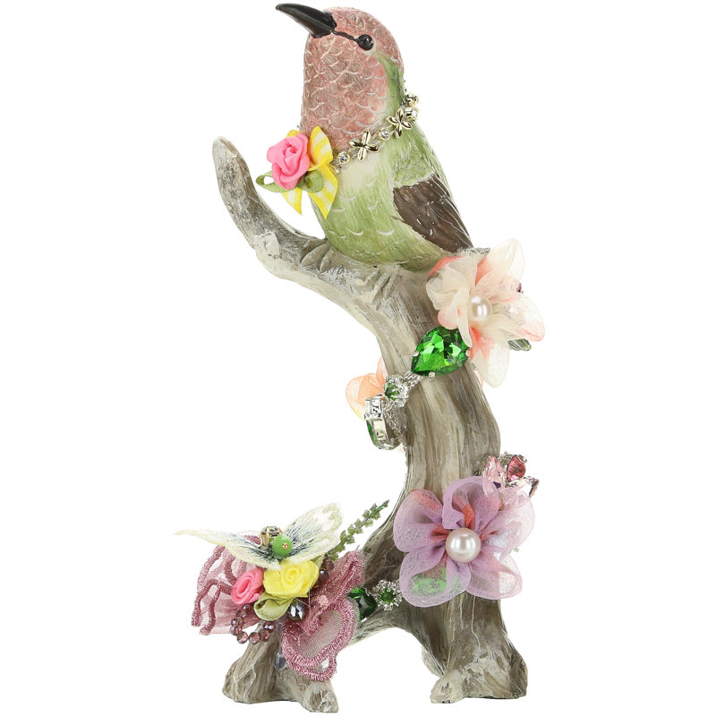 Jeweled Bird on Trunk - 7.5 Inches
