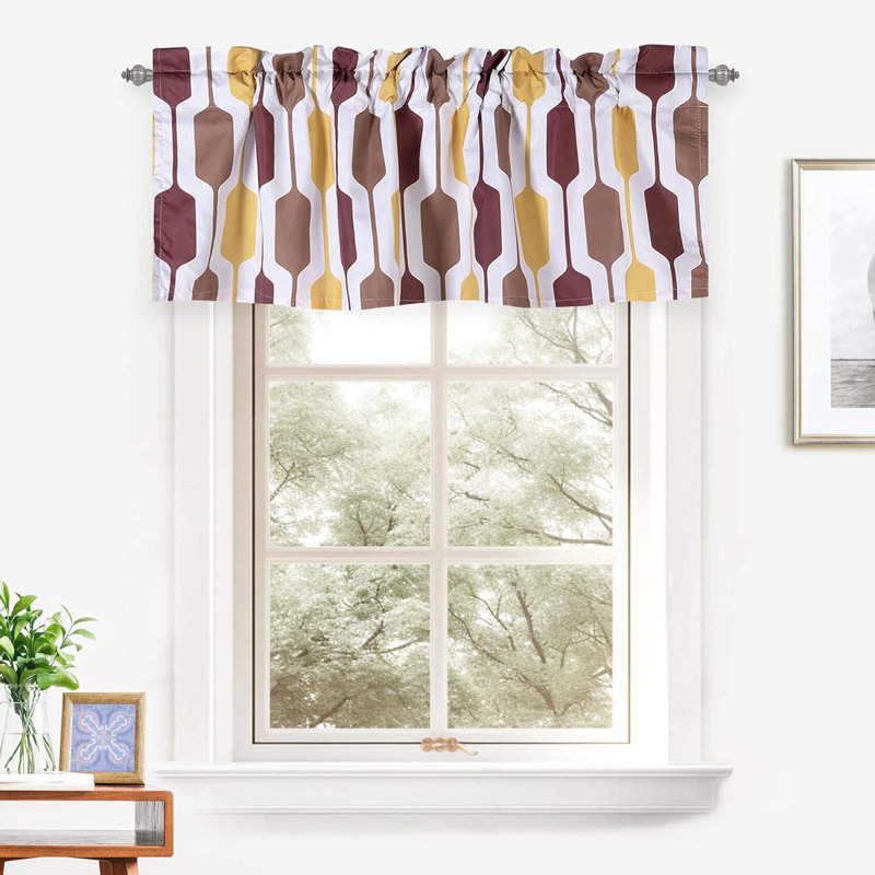 Cantonnière de cuisine sur mesure à motif géométrique, Doré / Brun, L 52 po x L 18 po