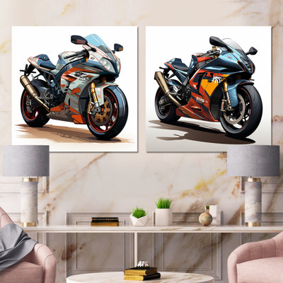 Orange et noir Sleek Speed Moto I - ensemble de 2 pièces d'art mural en métal