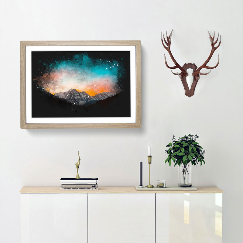 Sunrise over a Mountain - Picture Frame Graphic Art Print, 45cm H x 63cm W x 2cm D, Oak Framed