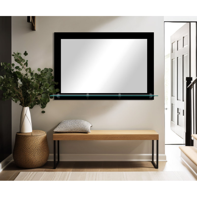 Miroir mural Gulya, H 32,5 po x l 36 po, Noir / Noir
