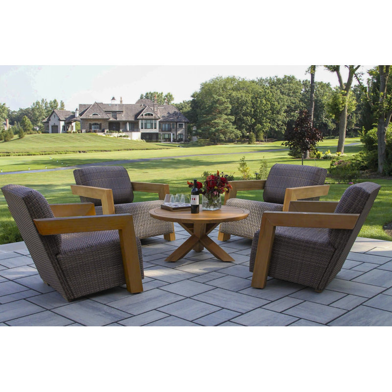 5-Pc. Teak & Wicker Armchair Conversation Set