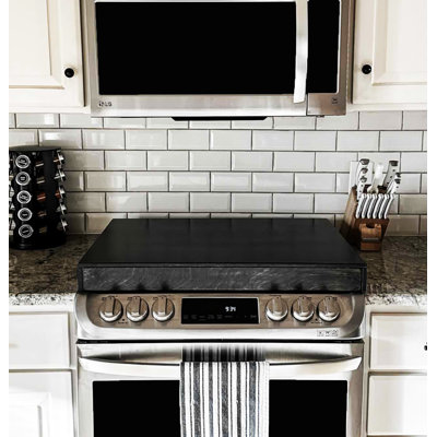 Black Wooden Stove Top Cover – Modern Farmhouse Noodle Board Burner Cover & Countertop Saver, Handmade 30" x 22" Hardwood Kitchen Tray with Handles – Brandt Works USA