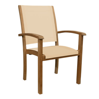 Riviera Teak Outdoor Sling Stacking Dining Arm Chair