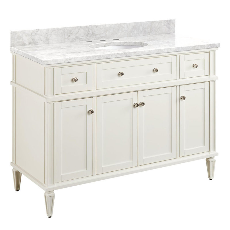 Elmdale 48" Freestanding Mahogany Single Basin Vanity Oval Undermount Sink - 8" Faucet Holes, White, Carrara Marble