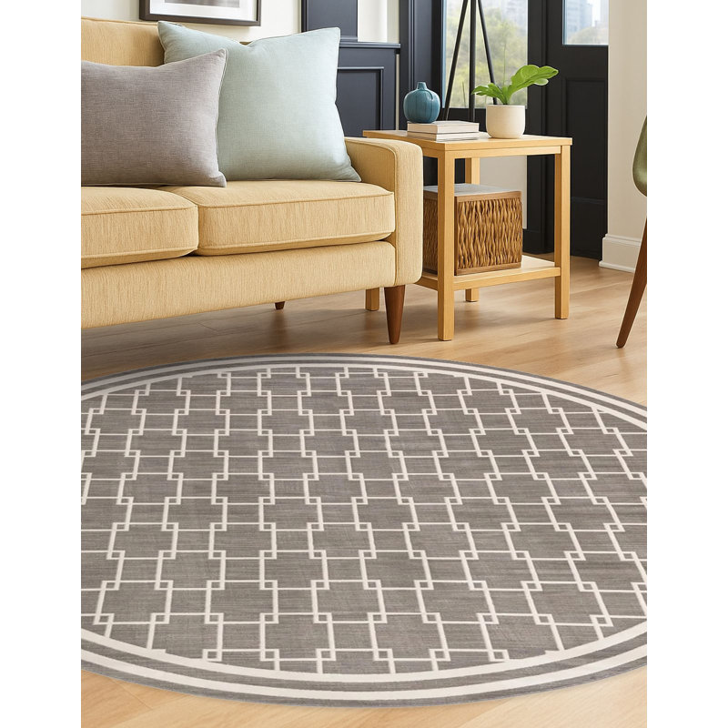 Tapis contemporain gris Ogorman, Rond 3 pi 1 po