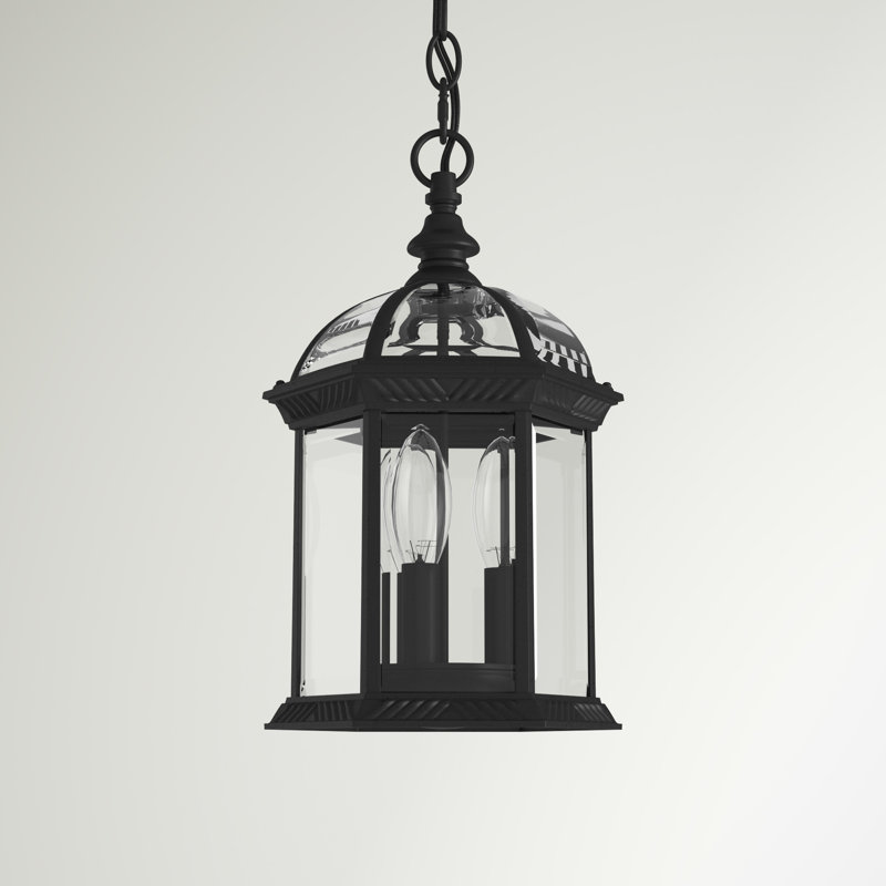 Brynne 3 -Bulb 13.75" H Outdoor Hanging Lantern in Textured Black, Textured Black