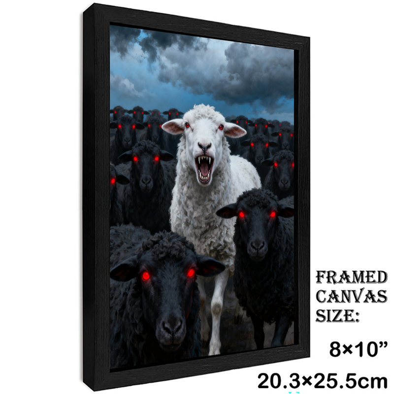 Reproduction d'art encadré noir avec moutons maléfiques et moutons noirs, H 11 po x l 9 po