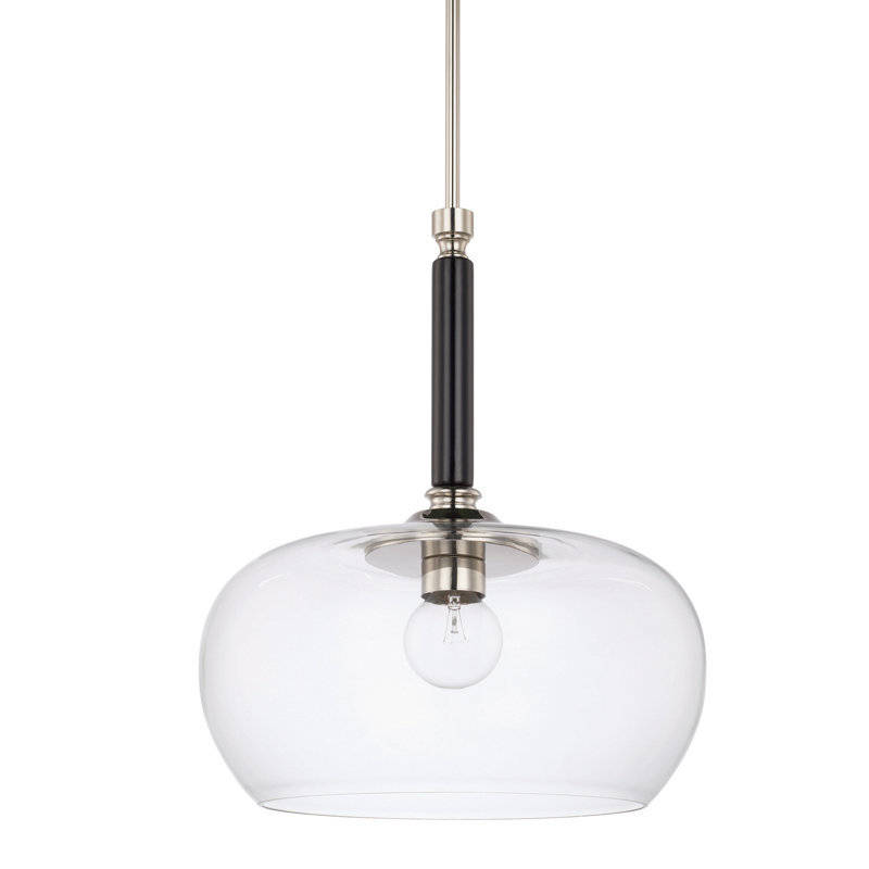 Luminaire suspendu en dome à 1 lumière, Tige noire matte et nickel brossé