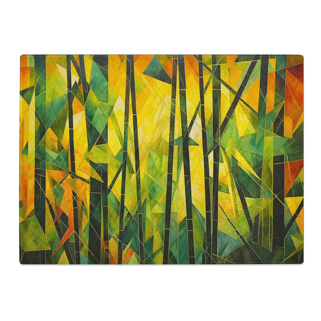 Bamboo Forest Geometric  Glass Chopping Board