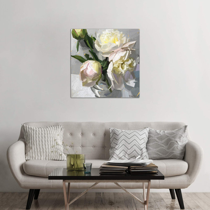 Delicate Peonies by Teddi Parker - Wrapped Canvas Painting, 93.98 cm H x 93.98 cm W x 1.91 cm D