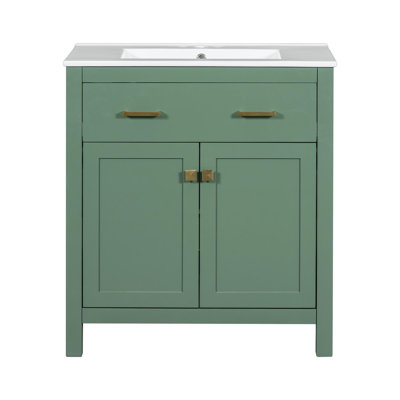 Meuble-lavabo de 30 po avec lavabo en céramique, portes à fermeture douce, tablettes réglables et 2 armoires à double porte
