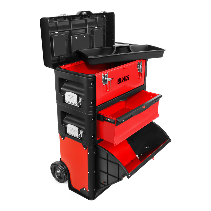 3-Tier Stackable Separate Hand Case Tool Boxes Trolley (Red), Red