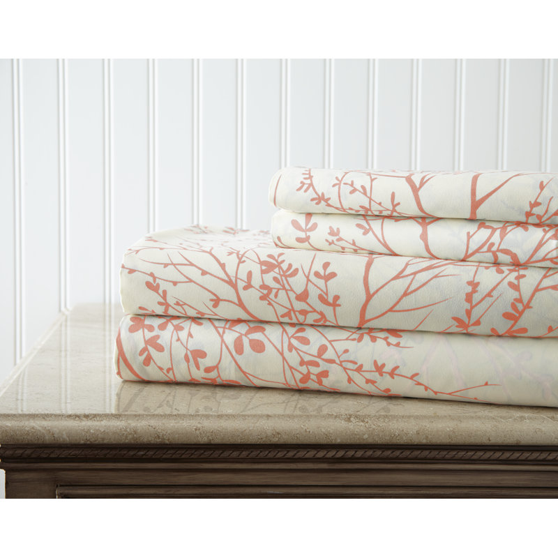 Lilac and White Foliage Print Twin Microfiber Sheet Set