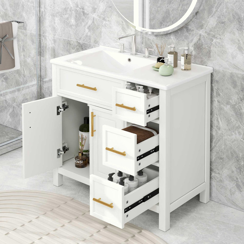 Meuble-lavabo avec lavabo et armoire avec tiroirs, Blanc