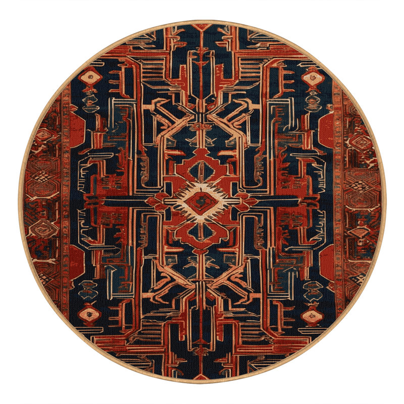 Tapis art déco brun lavable à la machine, Rond 5 pi