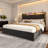 49.2" Tall California King Bed Frames With 4 Drawers, Velvet Upholstered Cal King Platform Bed With Wingback Storage Headboard, Led Lights & Charging Station, No Box Spring Needed, Beige-1450761208-1450761211