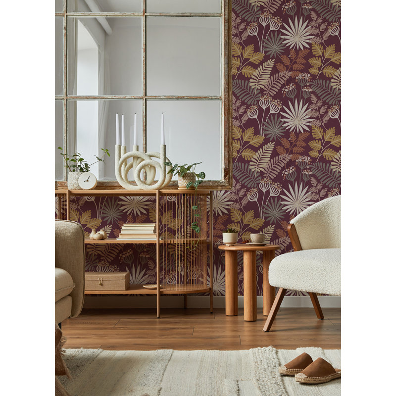 Lunara Tropical Leaf Luxury Wallpaper, Red