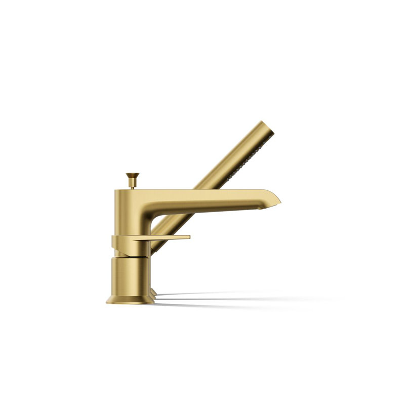 Hint Single-Handle Deck-Mount Bath Faucet With Handshower, Vibrant Brushed Moderne Brass