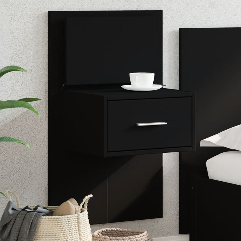 Chealsea 48.5cm W Manufactured Wood Bedside Table, Black