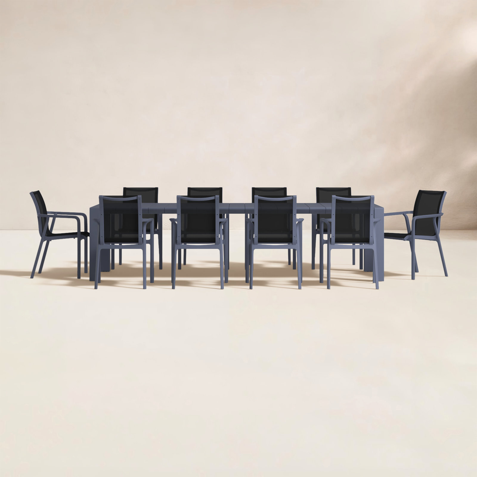 Farrah 118'' Rectangular 10 - Person Outdoor Dining Set, Dark Gray/Black
