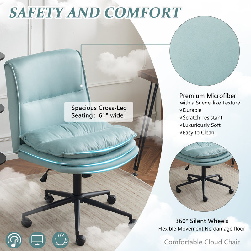 Fauteuil de bureau pivotant et réglable sans accoudoirs, Cyan
