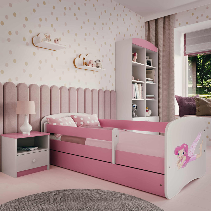 Cicero Drawer Convertible Bed and Mattress, Toddler (70 x 140 cm), Pink/White