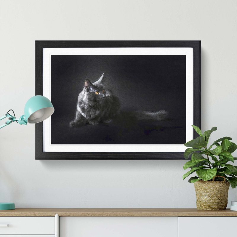 Maine Coon Kitten - Picture Frame Painting Print on MDF, Black Framed, 48cm H x 65cm W x 2cm D
