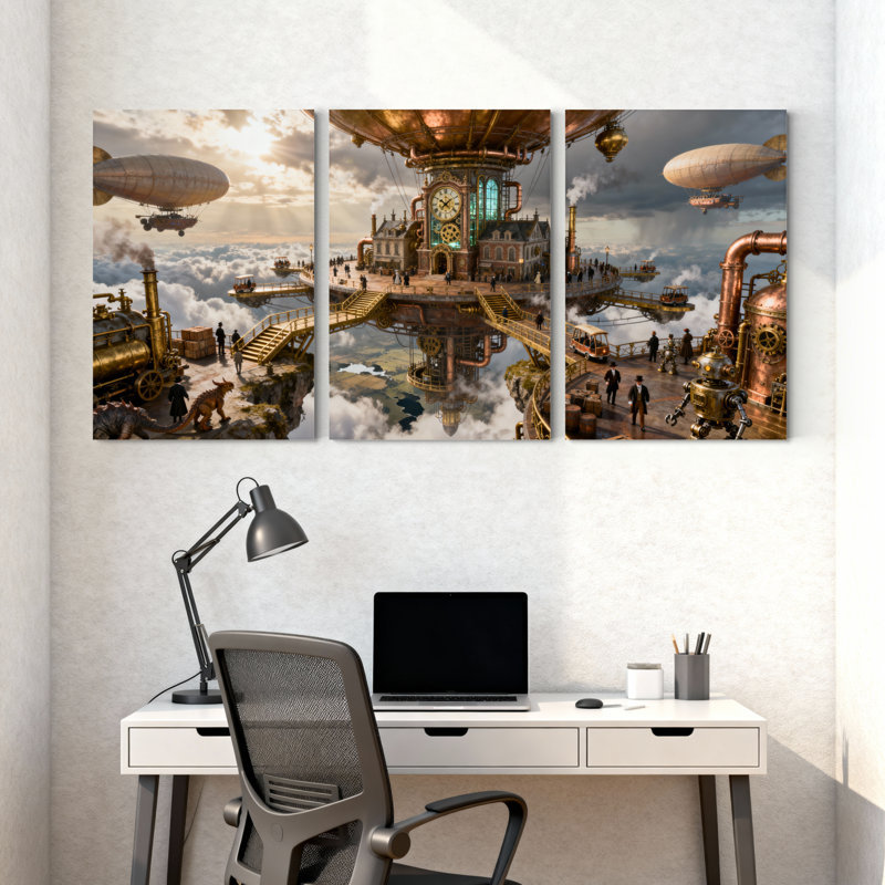 Fantasy & Sci-Fi Steampunk Sky City, H 18 po x l 36 po