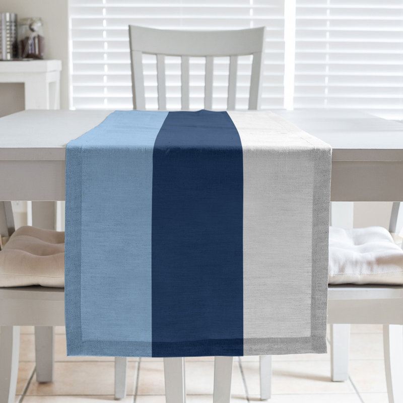 Chemin de table, Tampa Bay, 72 po x 16 po, Bleu clair / bleu marine / blanc