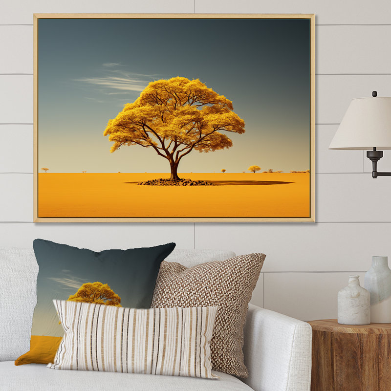 Aura d'arbre africain sur toile, Cadre flottant blanc, H 30 po x l 40 po x P 1,5 po