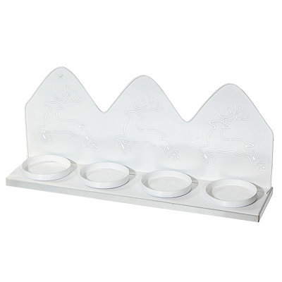 Cerf en métal avec 4 bougies chauffe-plat (blanc)