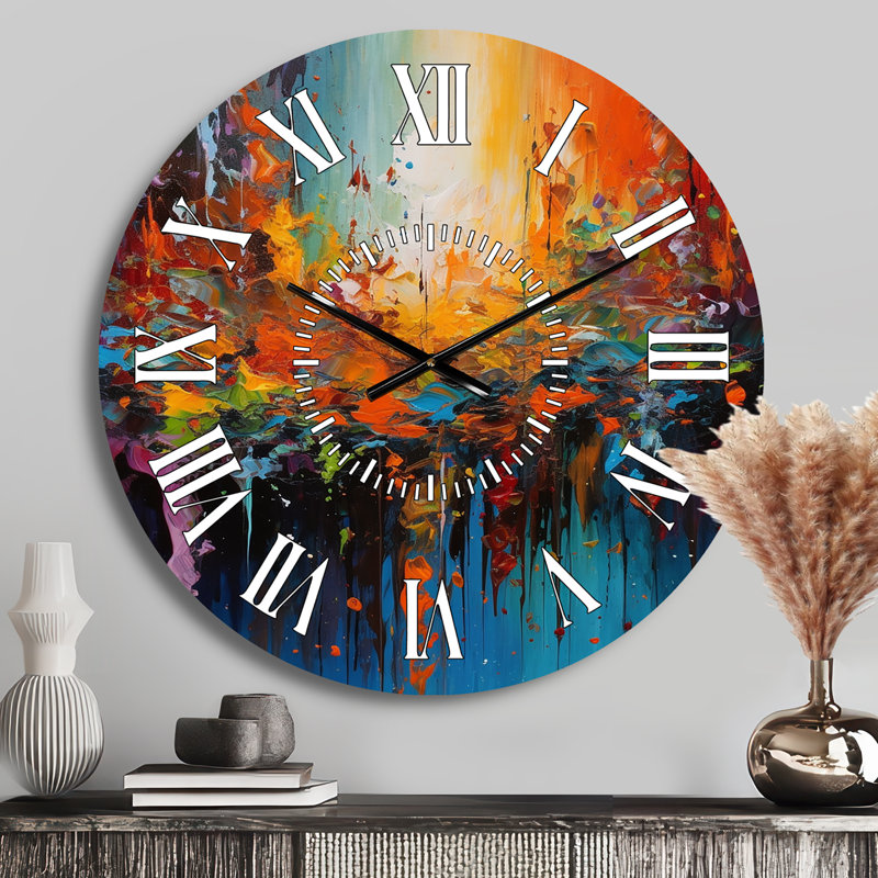 Horloge murale cubique orange et bleu sarcelle Fusion Cubist, Médium