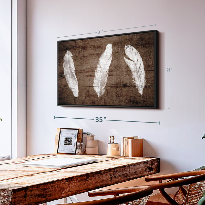 " Woodgrain White Feathers Canvas Print ", 21" H x 31" W