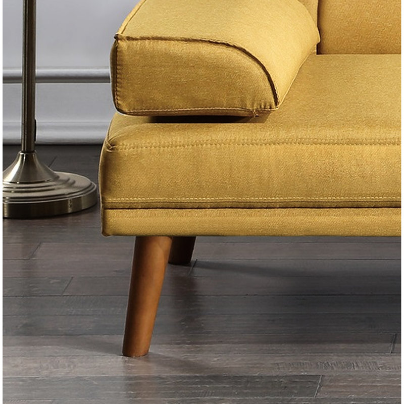 Meuble de salon moutarde en polyfibre avec pieds en bois massif et confort 2 supplémentaire, Moutarde