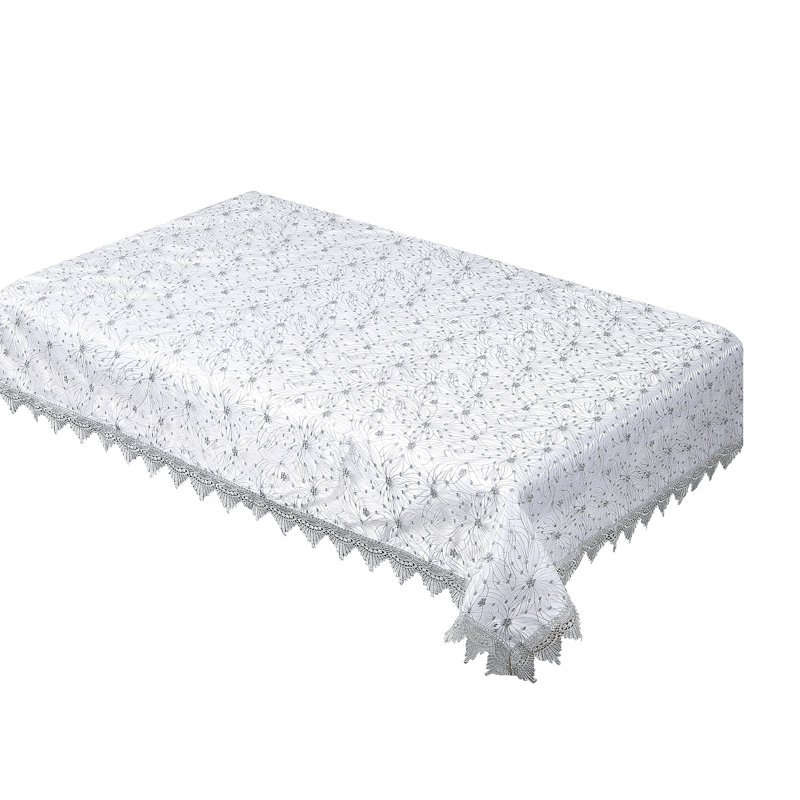 One Allium Way® - dentelle maille brodée à motif de roses délicates, motif de bordure en dentelle macramé, nappes, Blanc