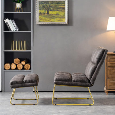 Ensemble de 2 fauteuils d'appoint avec repose-pieds, fauteuil club et canapé Veselko