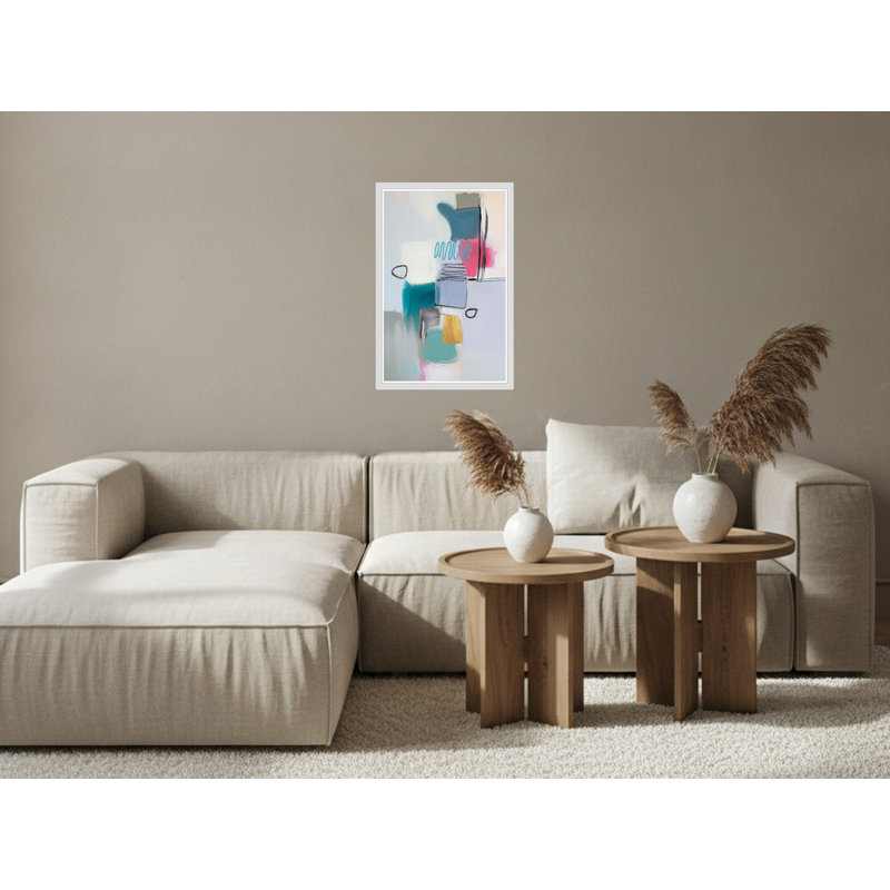 Abstrait moderne aux teintes douces - Art mural sur toile encadrée, White, 18" H x 12" W
