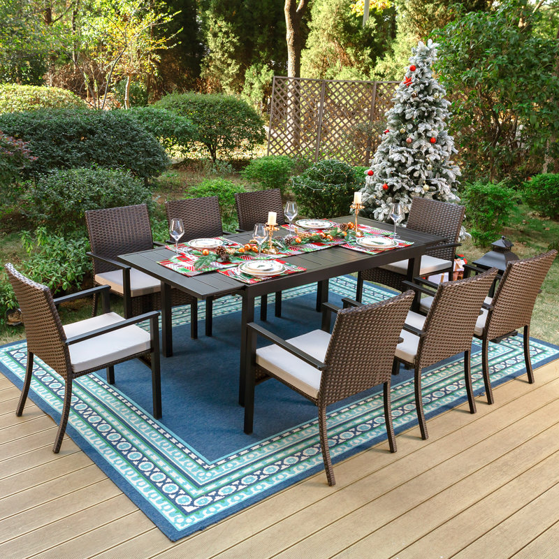 Argyri 8 - Person Patio Dining Set with Extendable Rectangular Table , Cushions Included