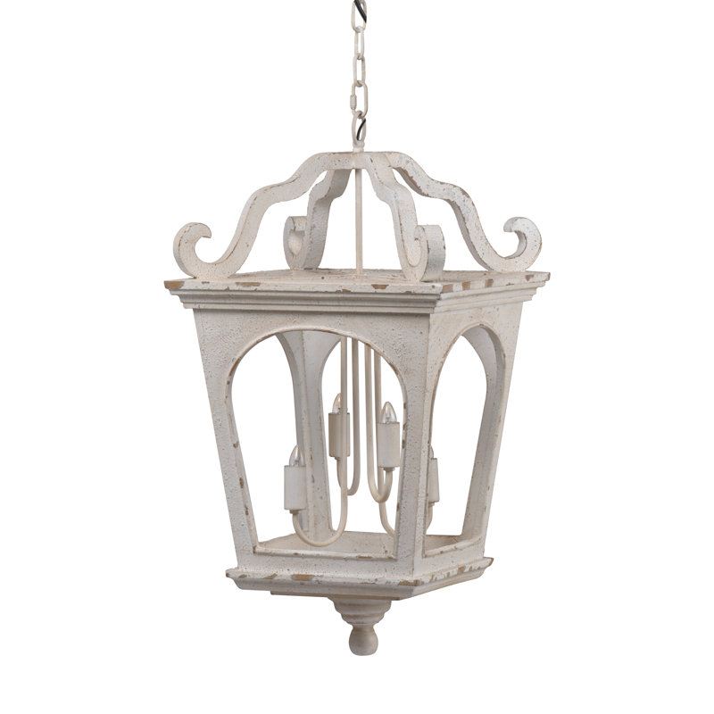 Lustre en bois 4 lumières avec chaîne réglable, luminaire suspendu rustique