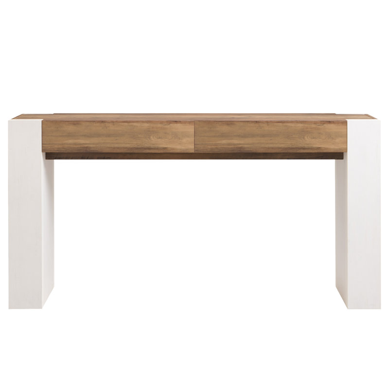 Console 63 pouces en bois Farmhouse, Chêne rustique et blanc