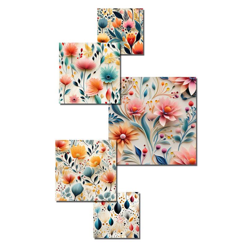 Ensemble de 5 décorations murales florales Yvette