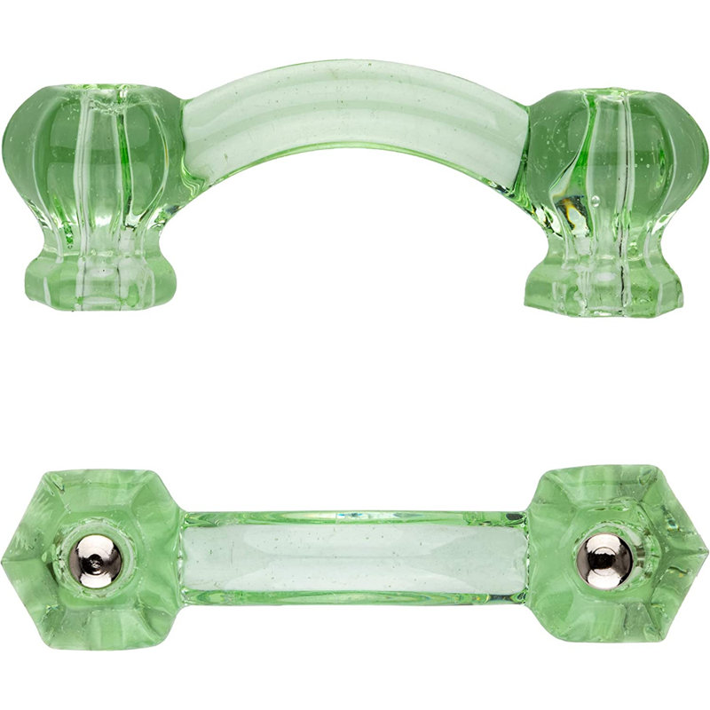 Poignée de tiroir en verre vert transparent Depression Era (centre: 3 po)