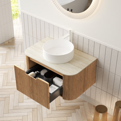 Meuble-lavabo flottant 30 po avec lavabo | 29,92 x 18,9 x 19,33 | Contreplaqué | 1 pièce | Meuble-lavabo | Beige | Conception murale flottante