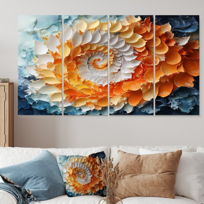 Jaune et orange lever de soleil abstrait vagues III - ensemble de décorations murales spirales abstraites
