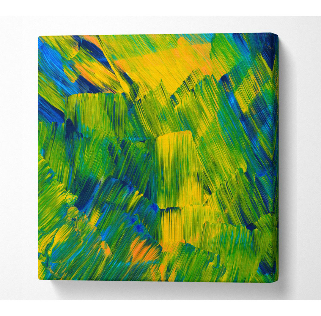 Bozana Green On Yellow Flat Brush Trokes - Kunstdrucke auf Leinwand