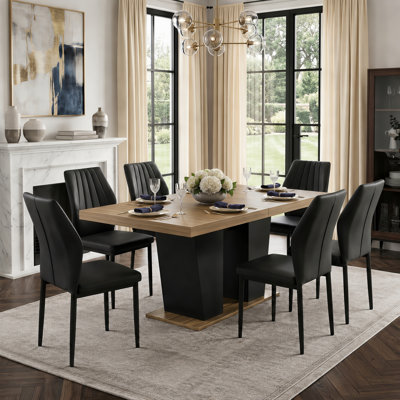 63"-79" Rectangular Extendable Dining Set With PU Leather Chairs, Seats 4-8