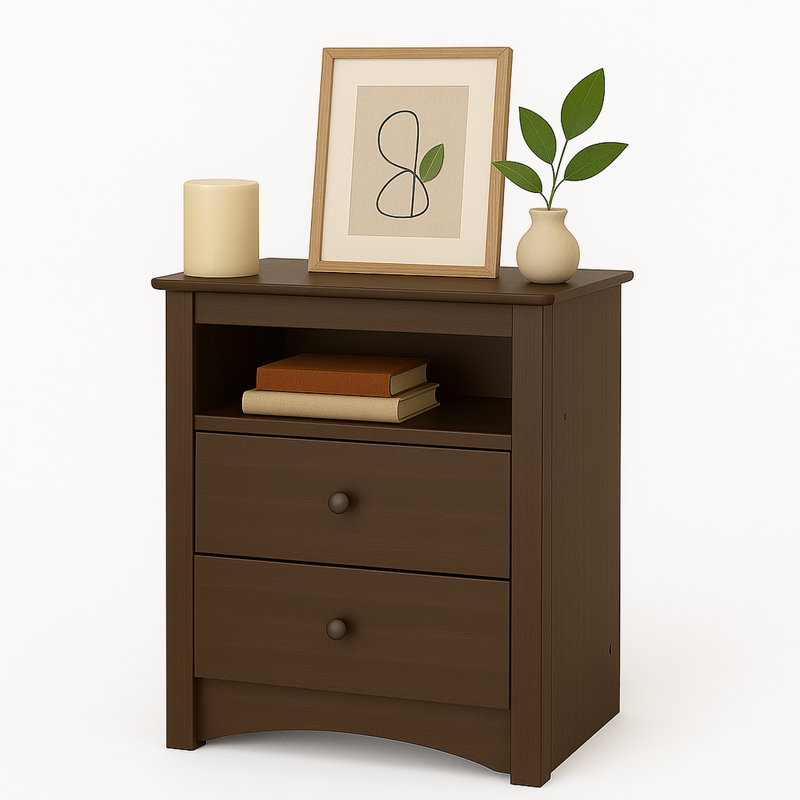 Wahhaj 23.25'' Wide 2-Drawer Nightstand, Bedroom Furniture, Bedside Table with Open Shelf, 23.25"W x 16"D x 28"H, Cherry