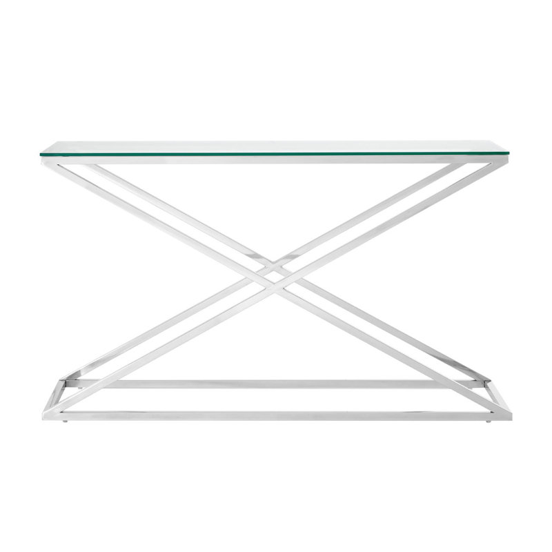 Criss 130cm Glass Top Console Table, Silver/Clear
